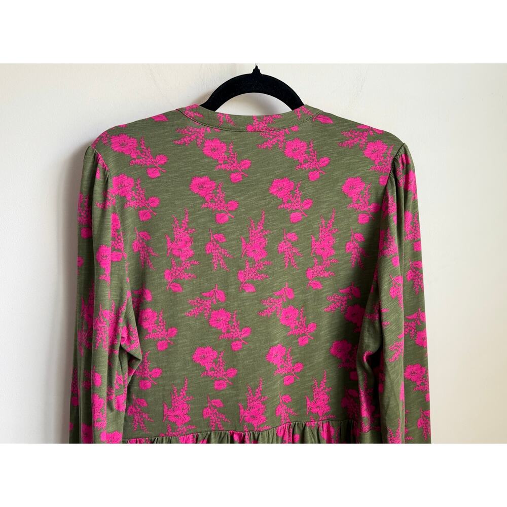 Boden Amy Puff Sleeve V-Neck Jersey Mini Dress Olive Blossomy Spring Womens 12R - Picture 10 of 11